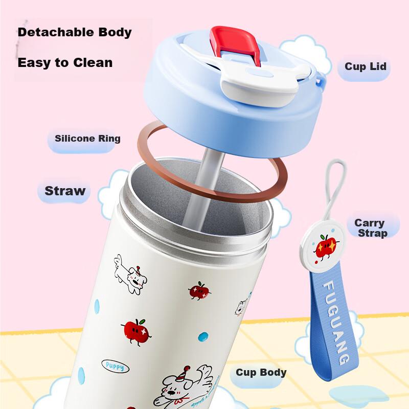 Fuguang 316L Insulated Coffee Mug with Straw for Students, Men And Women, Portable Car Cup Tea Mug Gift 460ML