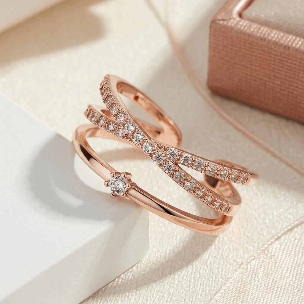 Luxury Zircon Crossed Rings Elegant Plain Ring Exquisite Women's Opening Ring  For Girls