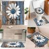 4Pcs Rustic Farmhouse Shower Curtain Set with Non-Slip Bath Mat, Toilet Lid Cover, Contour Rug & 12 Hooks, Bathroom Decor