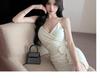 Spicy Girl V-Neck Ruffled Bodycon Dress with Irregular Pleats