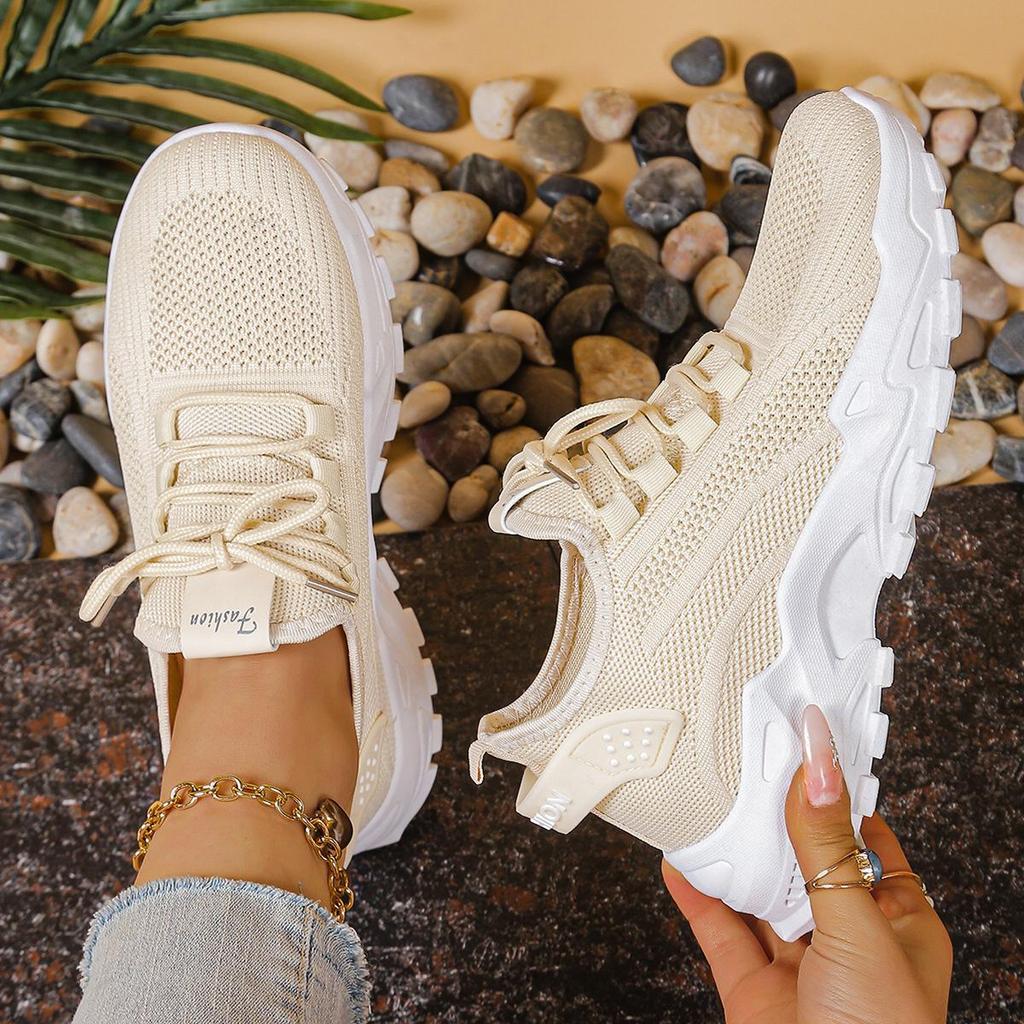 White Mesh Platform Sneakers Thick Sole Casual Shoes Breathable Knit Sneakers for Women Outdoor Spring Running Sports Shoes