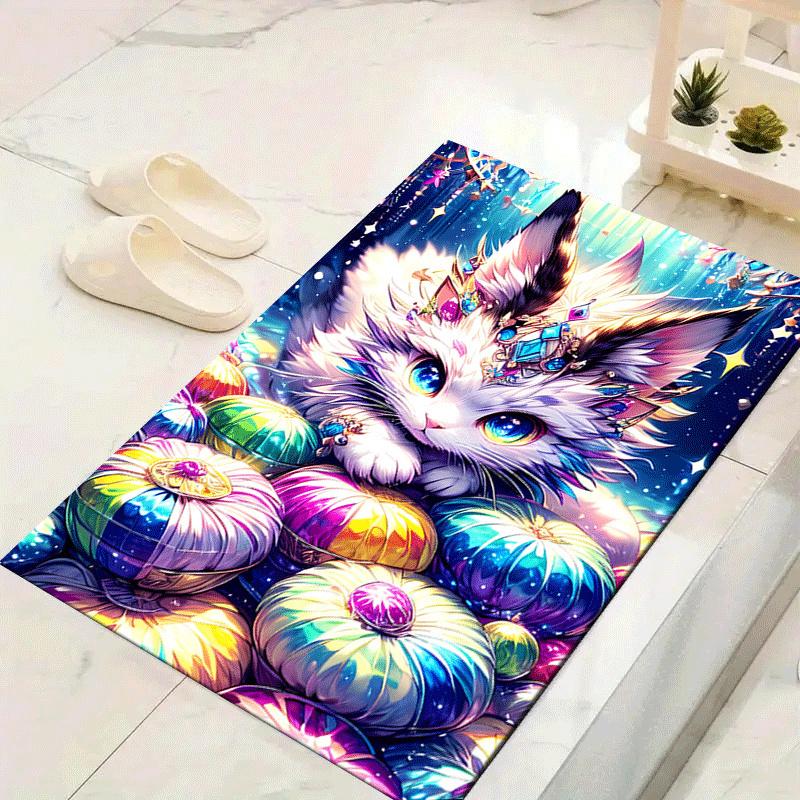 

1pc Colorful Fantasy Cat Design Indoor Area Rug - Soft, Anti-Slip, and Durable Gaming Room Decor for Bedroom 60cm by 90cm