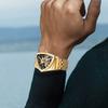 FORSINING Herren Skelett Automatikuhr Dreieckiges Zifferblatt Leuchtendes Edelstahlarmband oder Silikonarmband Gold-T Lässiger Stil