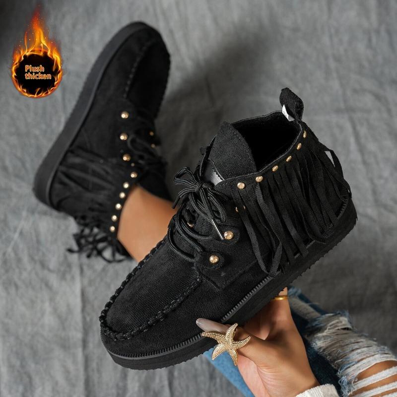 Outer Size Large Size Fringed Boots Women's Autumn and Winter New Women's Boots Western Cowboy Style Short Boots