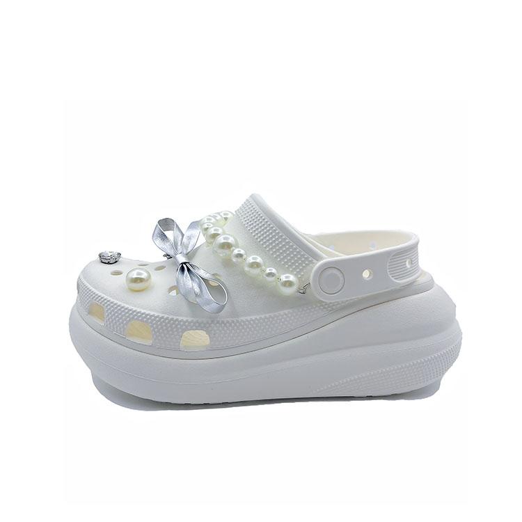 Crocs Crush Clog Pearl Bow Cute Niche Beach EVA Hole Shoes Unisex White