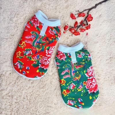 Doggy Clothes - Thickened for Autumn and Winter, Suitable for Outdoor Use. for Pets and Cats. Festive New Year Outfits with Big Flowers.