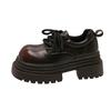 Women's Chunky Heel Single Shoes Female British Style Square Head Loafers Casual New Thick Heels Dress Lace-up Leather Pumps