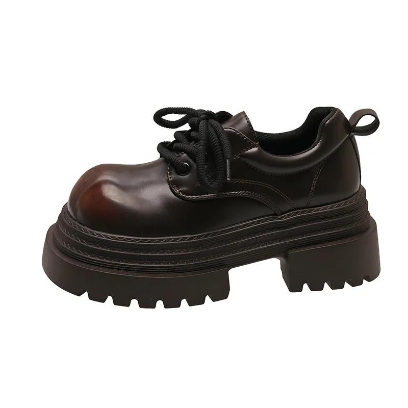 

Женские туфли на толстом каблуке, женские мокасины в британском стиле с квадратным носком, повседневные, новые, на толстом каблуке, туфли-лодочки из кожи со шнуровкой 35 коричневый