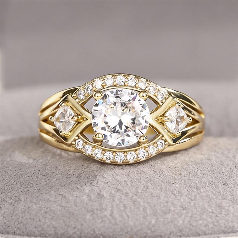 Xiaomi Huitan Hollow Design Women Ring for Wedding Engagement Versatile Gold Color Luxury Lady Finger Accessories Jewelry with Shiny CZ