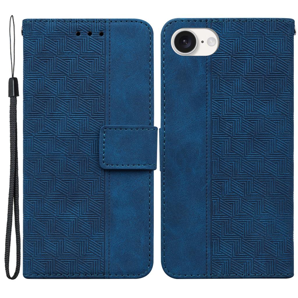 For iPhone 16e Leather Wallet Case Geometry Imprint Phone Cover