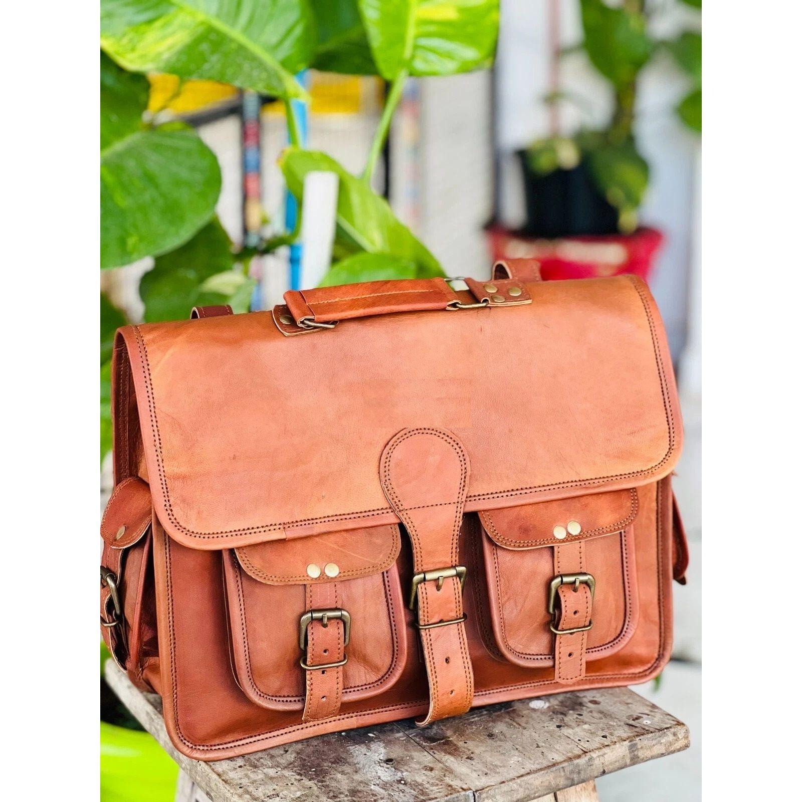 

Мужская сумка-портфель ручной работы из кожи Pring в винтажном стиле для ноутбука 18 x 14 x 6 in