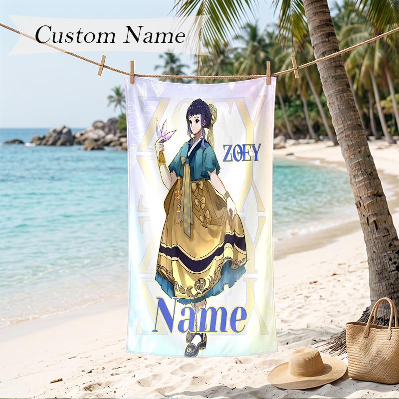 zoey Custom Name Printed Beach Towel Personalized Soft Towel For Swimming Beach Travel