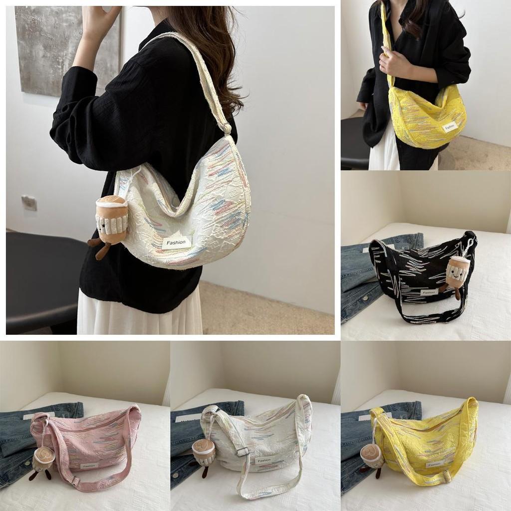 Large Capacity Summer 2024 Trendy Canvas Tote Bag Fashionable Street Style Shoulder Bag