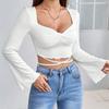 Elegantní a velkorysý temperament, Límec, Pásek v pase, Rohový, Dlouhý rukáv, Na rande, Úzký střih, Krátký top pro ženy