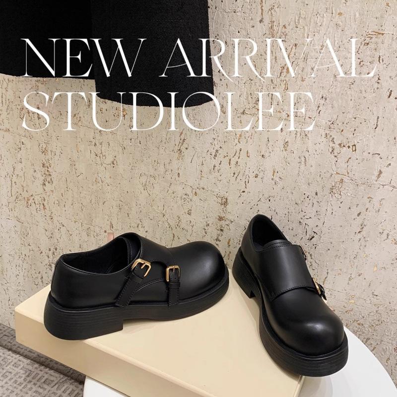 

Women with round head and one pedal retro big head and small leather shoes 34 чёрный