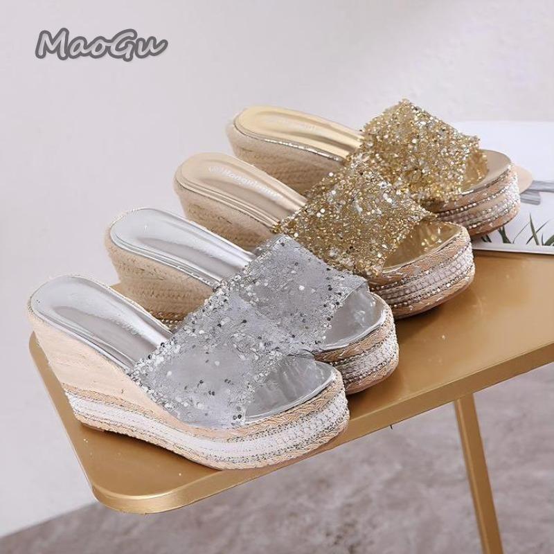 Fashion Platform Sandals Women 10cm Rhinestone Slippers Female Summer Pumps Fashion Sandalias Sexy De Mujer Women Summer Outwear Slides