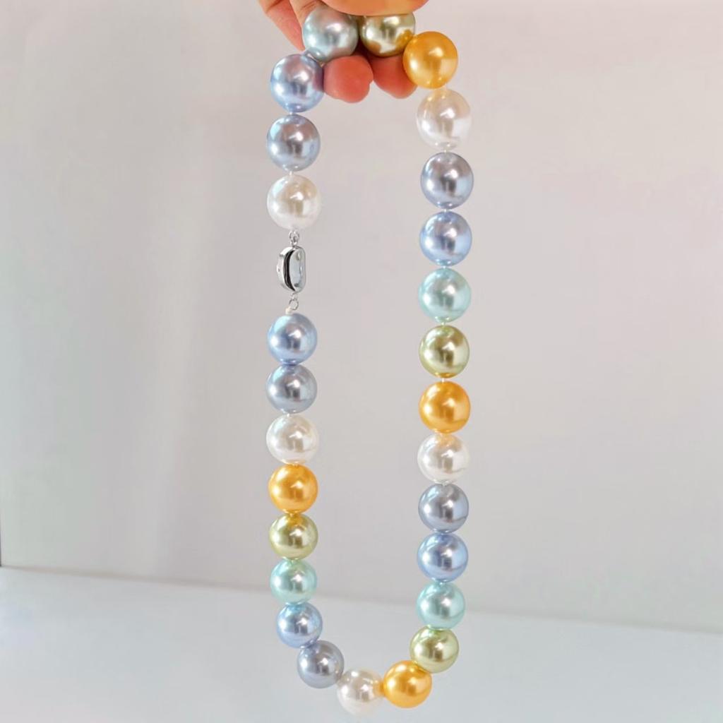 Vintage 16Mm Large Granular Color Blue Cyan Artificial Crystal Pearl Necklace Clavicle