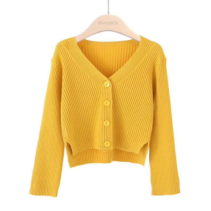 V-neck New Knitted Cardigan Casual Women's Sweater Early Autumn Korean Version Loose Slim Fit Long Sleeved Jacket Short Solid Color Elegant Clothing
