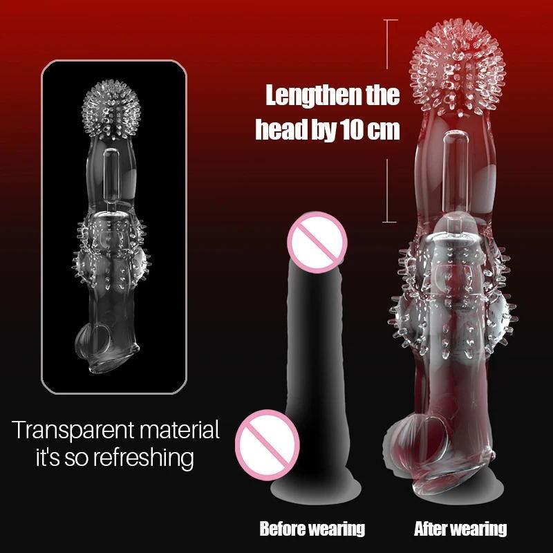 Vibrator for Man Enlargement Vibration Condom Transparent Extension 10cm Penile Sleeve Reusable Delay Sex Toys