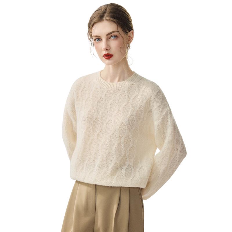 Lekasha Cashmere Mulberry Silk Cable Knit Loose Sweater