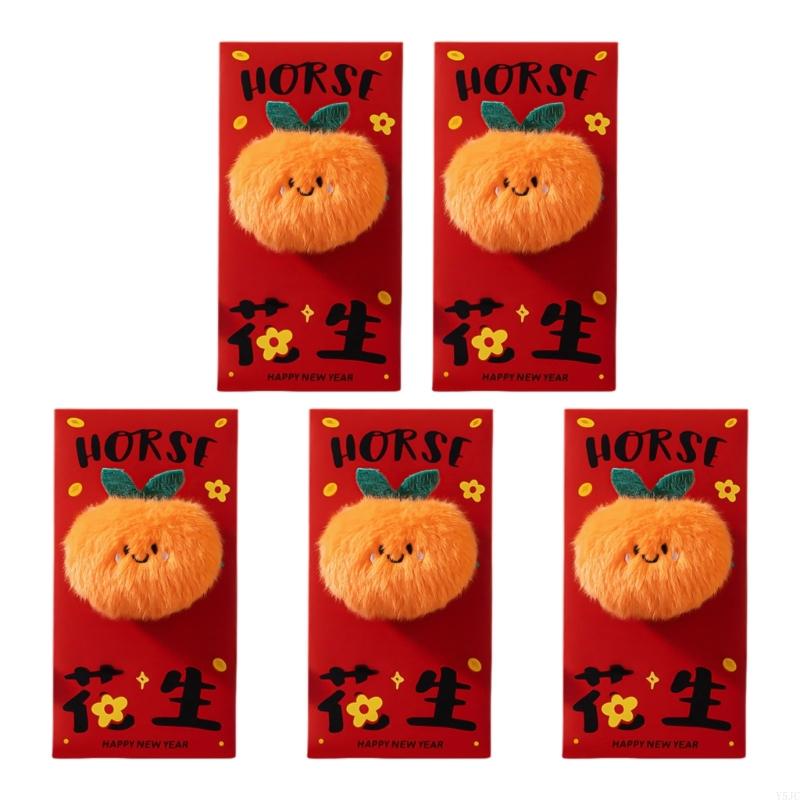 Y5JC Practical Plush Red Packet Cartoon Theme Red Envelope Money Holder for Spring Festival Family Gatherings