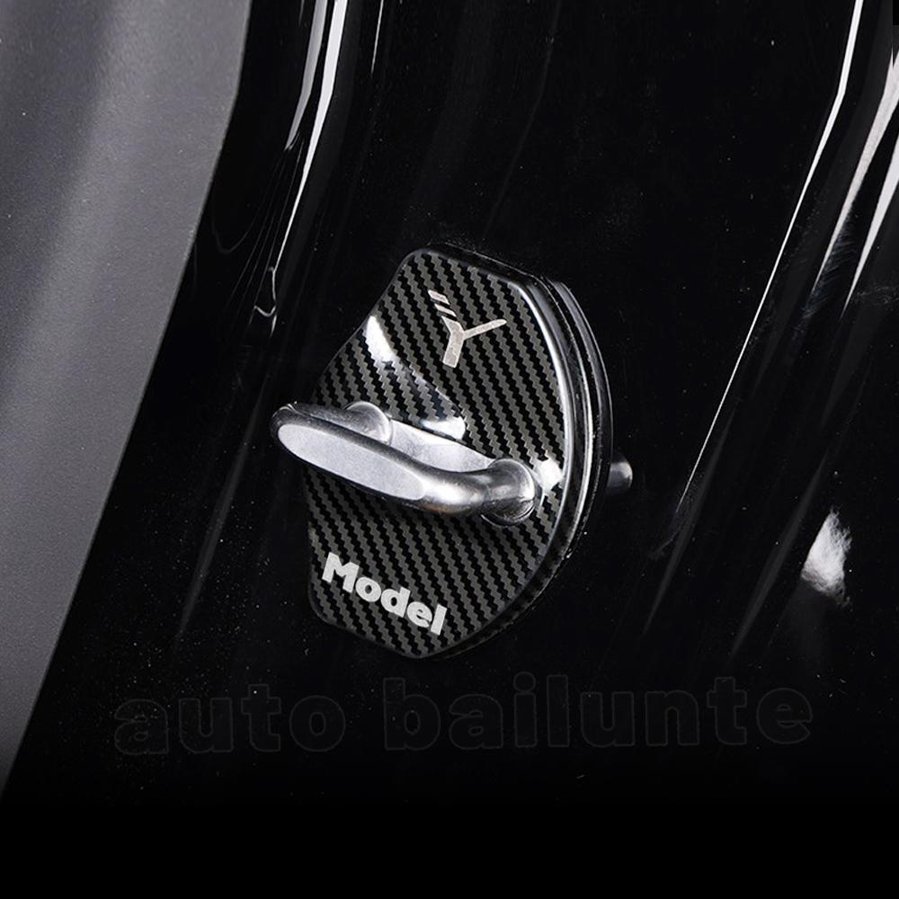 Car Door Lock Buckle Cover Door Lock Black/Carbon Fiber Metal Sticker For Tesla Model Y 2023 2022  Decoration