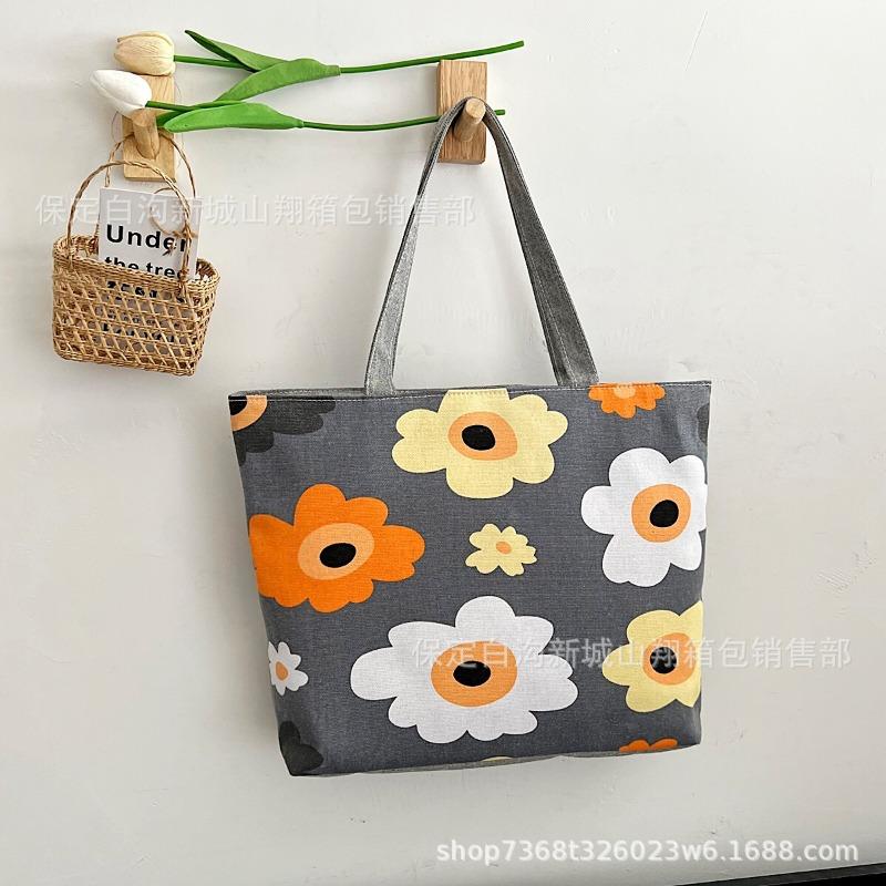 New printed bag large capacity tote bag literary flower cloth student bag shoulder portable canvas women's bag