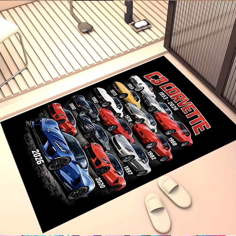 Chevrolet Corvette Print Rug, Washable Floor Carpet, For Entryway Dorm Laundry Room Office Study, Home Decor Birthday Christmas Gift