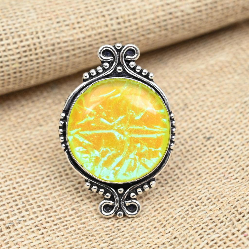 Yellow Triplet Opal Gemstone Solid 925 Silver Jewelry Handmade Charming Engagement Ring