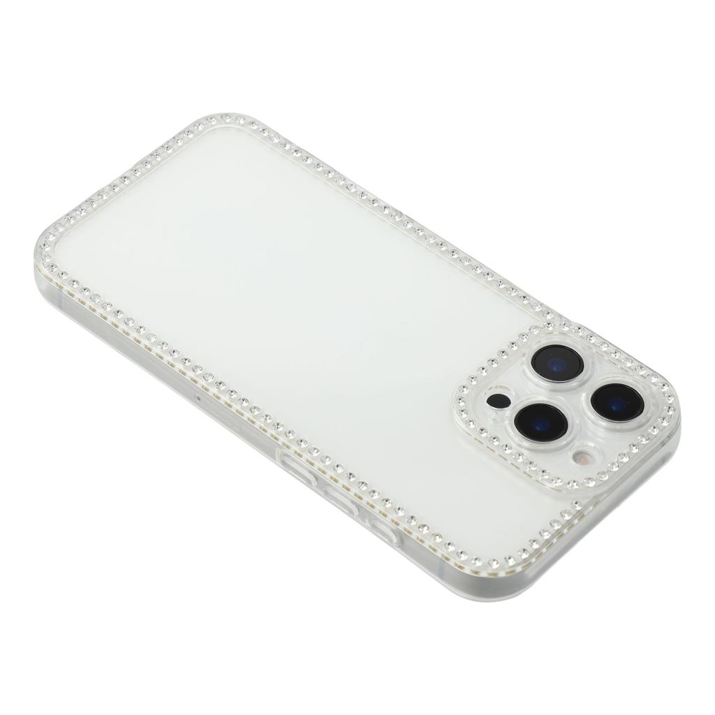 For iPhone 16 Pro TPU Case Rhinestone Decor Clear Phone Back Cover, Precise Cutout