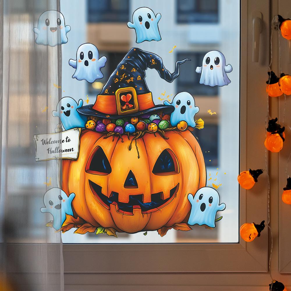 Halloween Cartoon Little Ghost Pumpkin Glass Window Home Holiday Decoration Sticker Self Adhesive