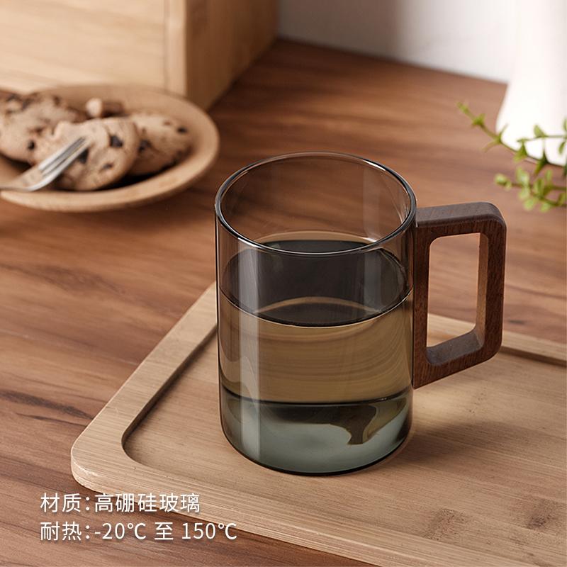 Szklany kubek do kawy z drewnianym uchwytem, odporny na ciepło, o dużej pojemności, zestaw filiżanek do picia wody i herbaty 400 ml
