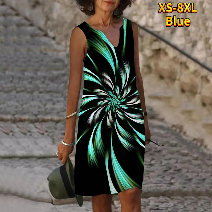 Frauen V-ausschnitt Sommer Bunte Feuerwerk Blüte Print Kleid Casual Ärmellose Mode Lässig Lose Sexy Kleider Plus Größe XS-8XL