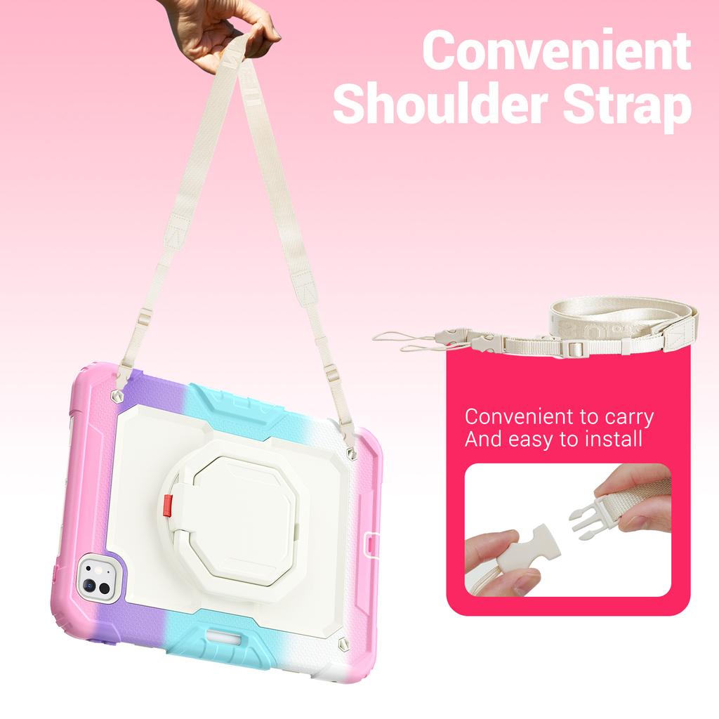 Rotatable Handle Grip Case for IPad Pro 11 2025 M5 2024 M4 A3357 A3358 A3359 A2836 A2837 A3006 Kids Stand Cover Shoulder Strap