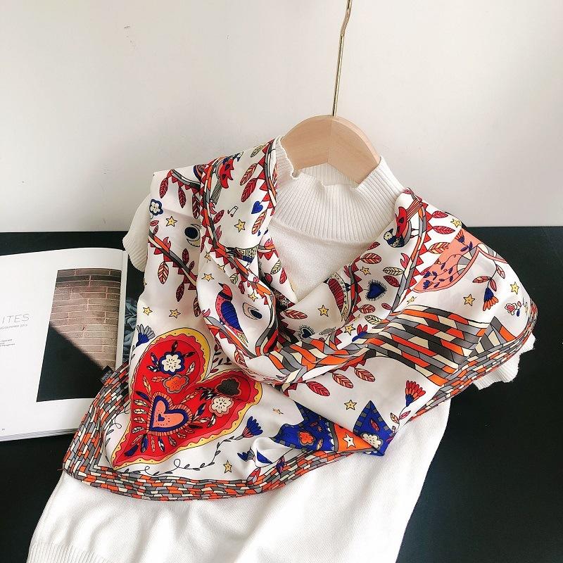 Spain Fashion Aztec Ethnic Floral Square Silk Scarf Ladies High Quality Print Soft Shawls And Wraps Bufanda Muslim Hijab 90*90Cm