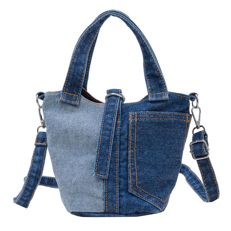 Borsa Secchiello in Denim Vintage per Bambini e Donne Borsa a Tracolla Casual di Design