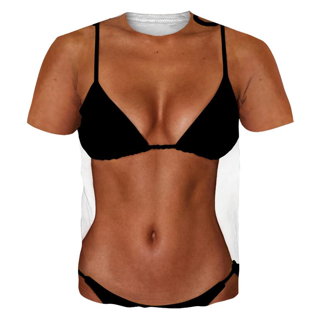 Summer Beach Creative Must-have Outfit Top Tee Personalized Realistic Bikini Pattern T-shirt