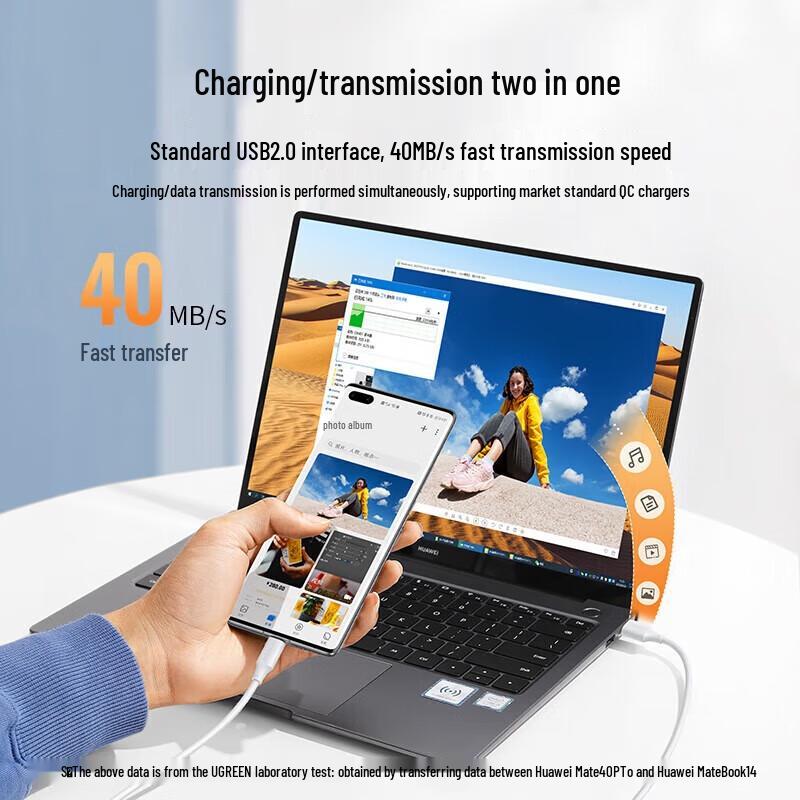 UGREEN Type-C 6A 66W Right-Angle Fast Charging Cable