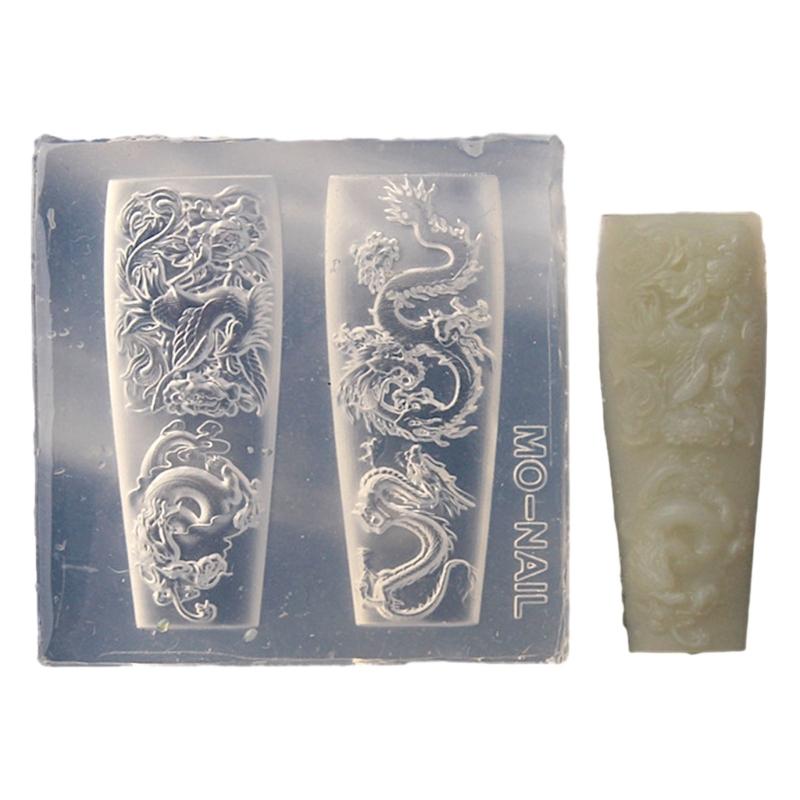 Nail Art Silicone Mold Beautiful 3D Nails Molds Dragon Year Nail Stencils Sculpture Mould Decorations for Manicurists