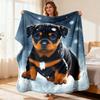 Adorable Rottweiler Puppy Flannel Blanket Cute Black & Orange Dog with Snowy Background Soft Warm Throw for Sofa Cozy Plush Fabric