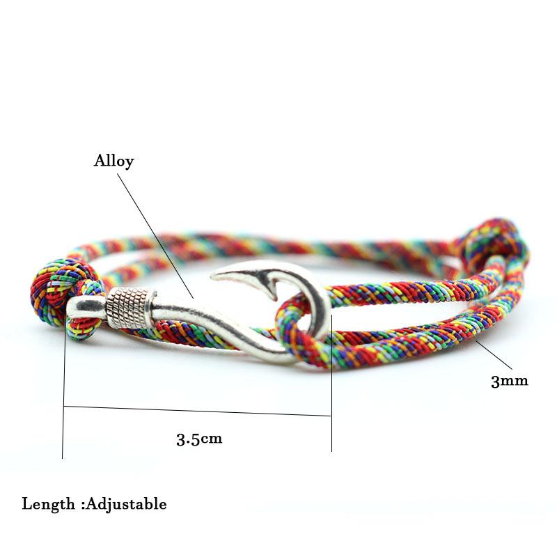 Stylish Fishhook Bracelet For Men Bilayer Sliding Adjustable Grade A 3mm Thin String Braslet Beach Navigation Surfing Braclet