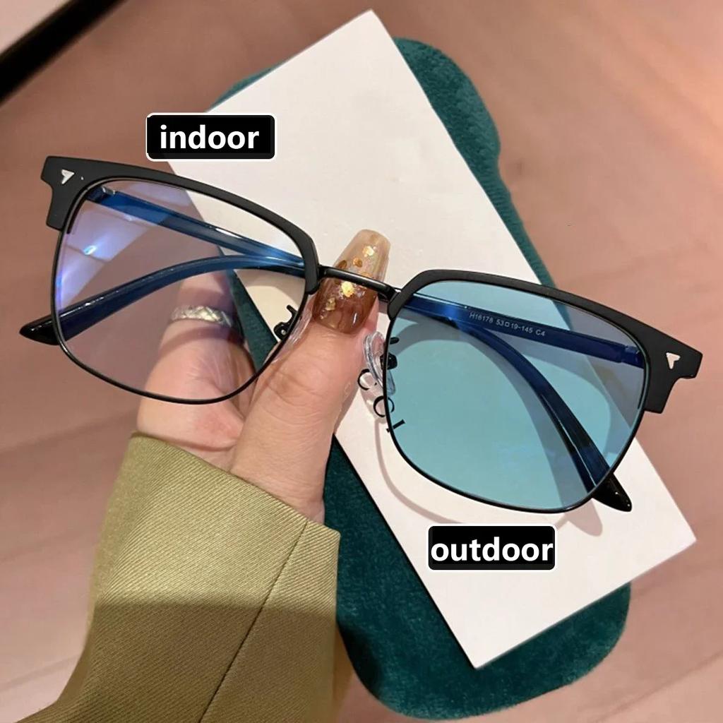 Intelligent Color Changing Minus Eyeglasses with Diopter 0 To -4.0 Vintage Square Half Frame Pochromic Near Sight Glasses