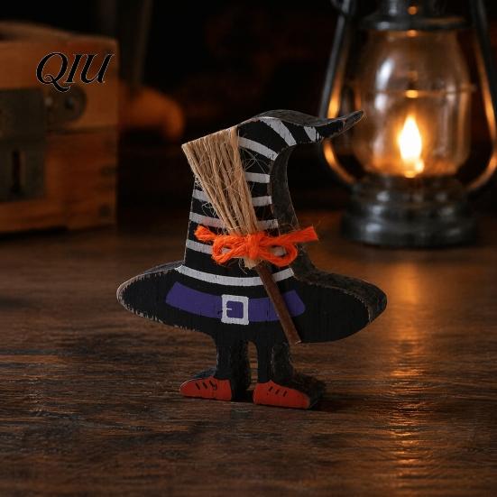 Rustic Wooden Ghost Signs Halloween Table Sign, Cute Witch Hat Bat Freestanding Tiered Miniature Room Decor Tray Ornament, Farmhouse Tabletop