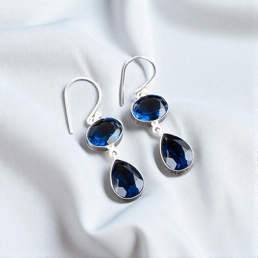 

London Blue Topaz Gemstone 925 Sterling Silver Jewelry Handcrafted Earrings1.88 EE-73-3