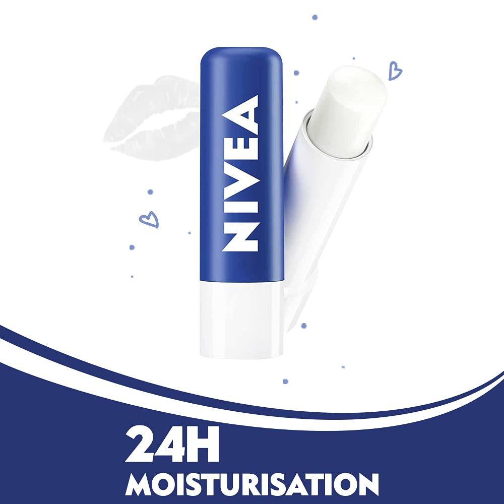 Nivea Original Lip Balm Stick For Dry Lips 4.8g Pack Of 1 | 24H Moisture Care With Natural Oils | Transparent Shine For Smooth Lips