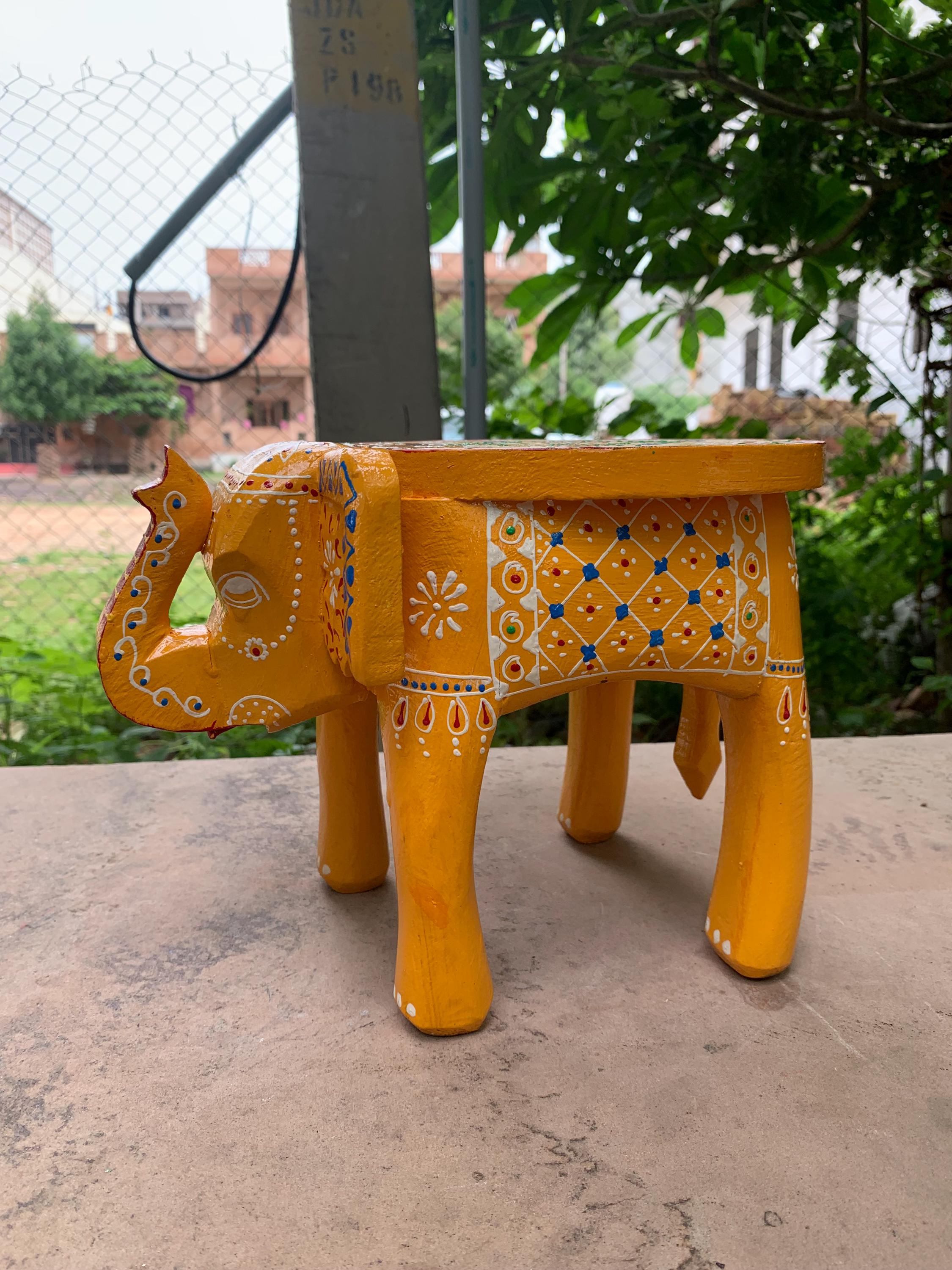 

Handmade Miniature Elephant Stool: Indian Embossed Wood Decor 16” X 8” X 24” (l x w x h) разноцветный