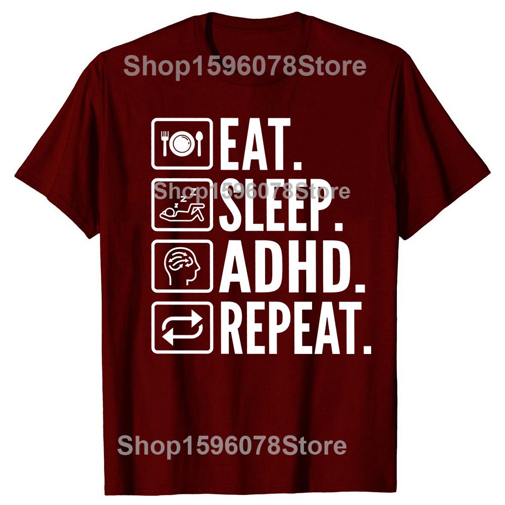 Funny Eat Sleep Adhd Repeat T-Shirt Summer Men Women Clothing Fashion T Shirts Cotton Short Sleeve Oversized T-shirt Tops