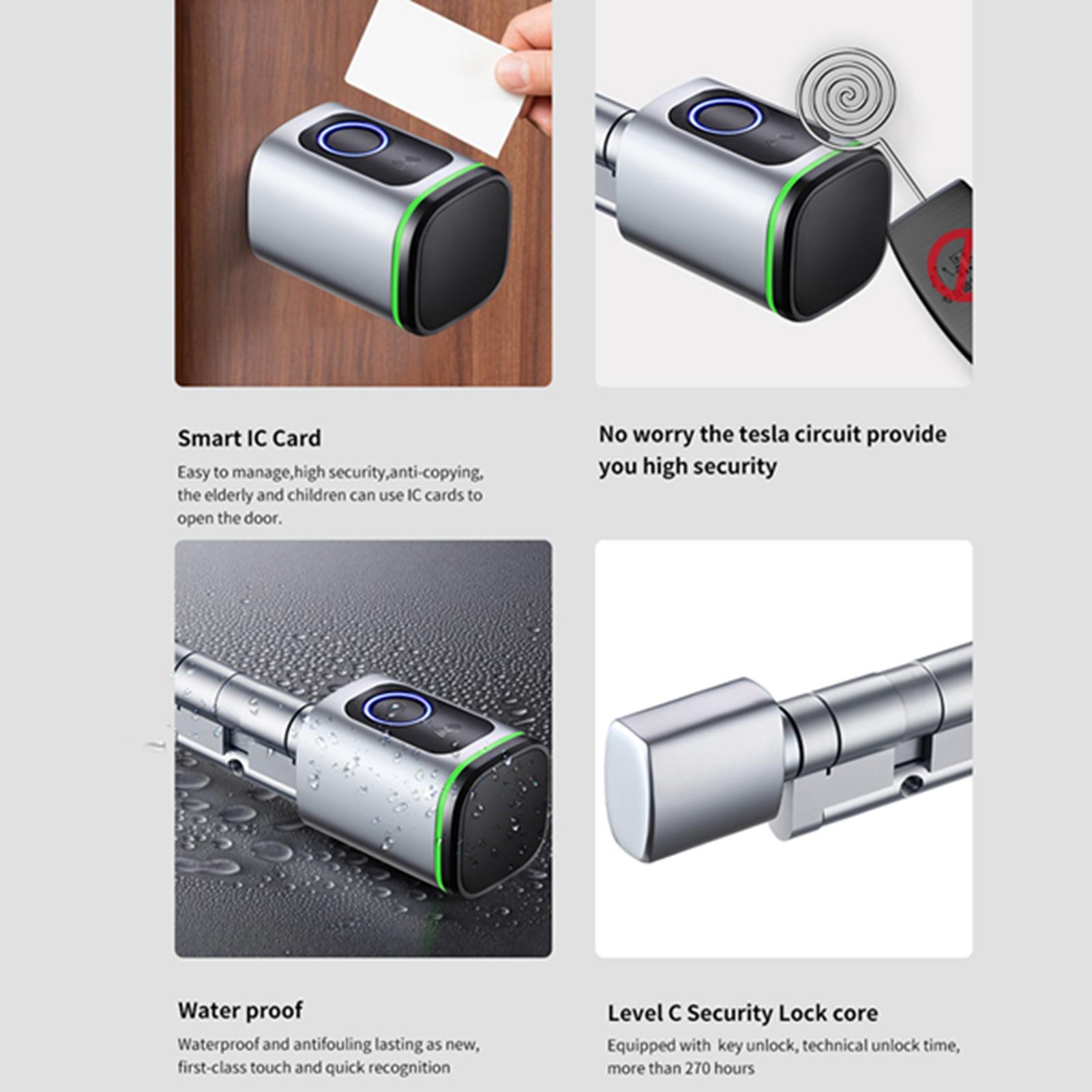 

Tuya BT Замок с отпечатком пальца Интеллектуальный цилиндр дверного замка Электронные сердечники замка Поддержка бесключевого доступа серебряный