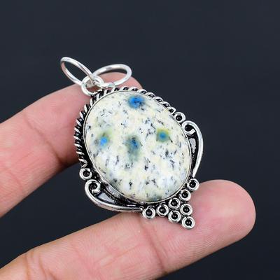 925 Silver Oval Natural K2 Jasper Handmade Wife Wedding Unique Art Deco Pendant