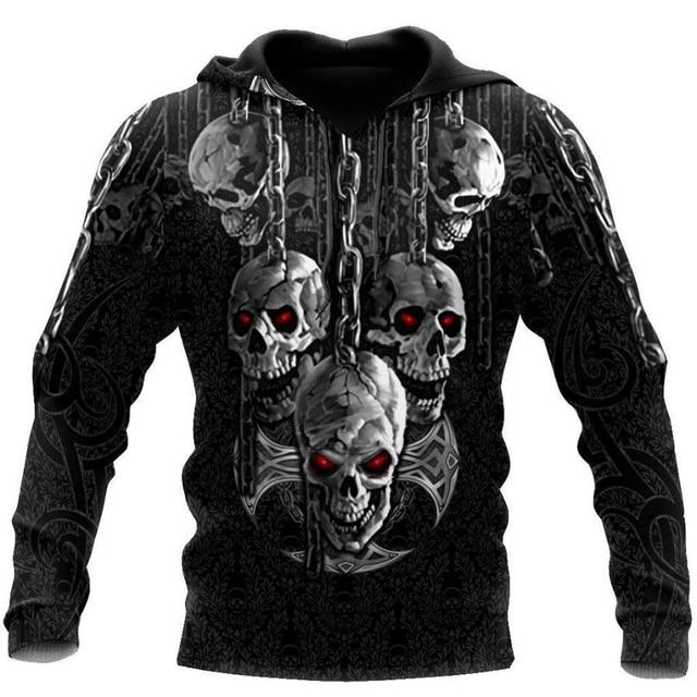 3D Printed Skull Graphics Men's Hoodie Tops Fashion Unisex Sweatshirt Spring Hip Hop Streetwear Oversized Casual Men's Clothing